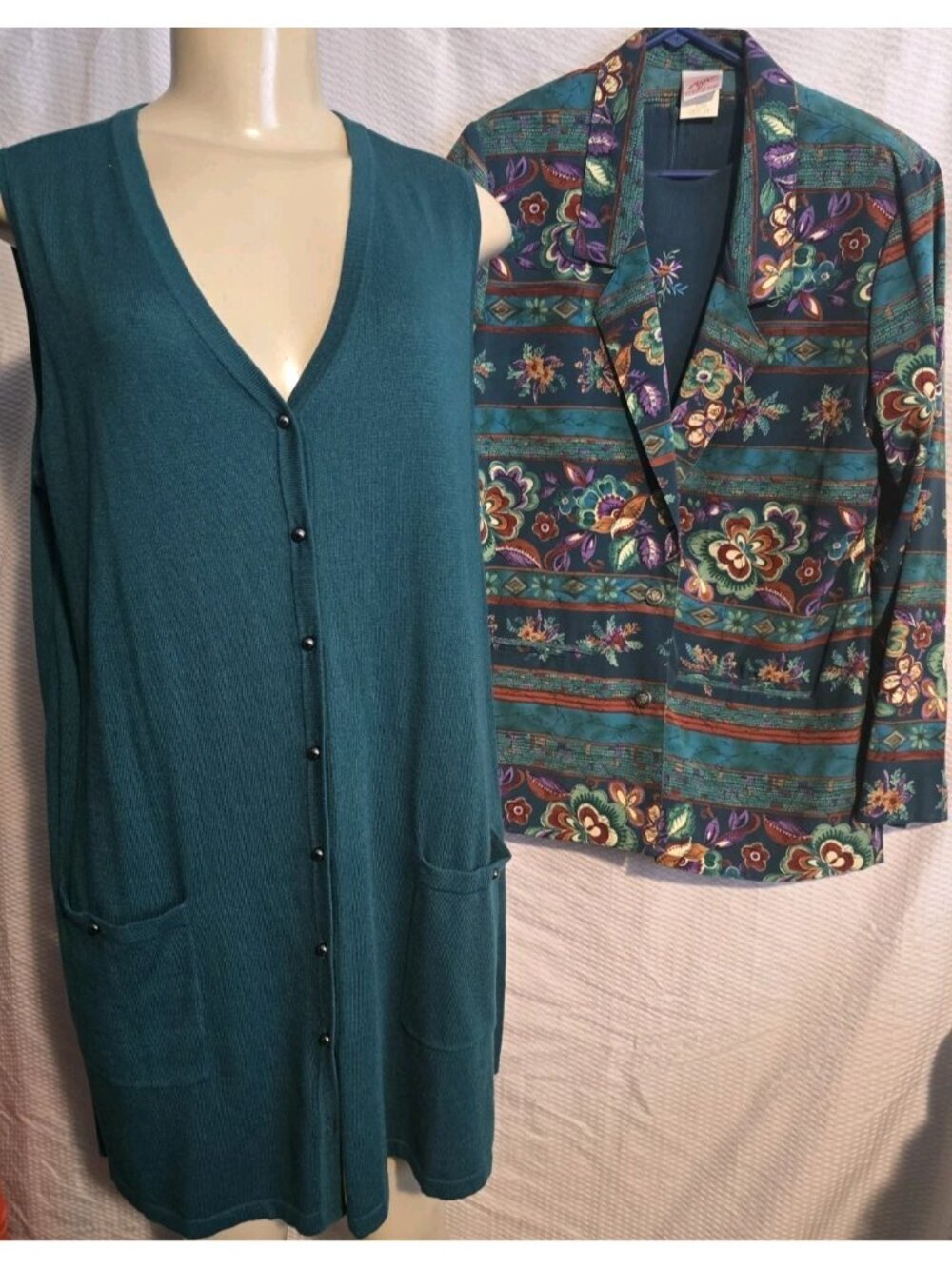 Lot Susan Graver Knit Long Vest + GRAFF 2 Pc Blazer Jacket w Top Women's Size M